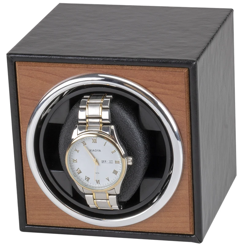 3-Speed Adjustable Household Use New Black Leather Cherry Veneer Single Watch Shaker Automatic Box
