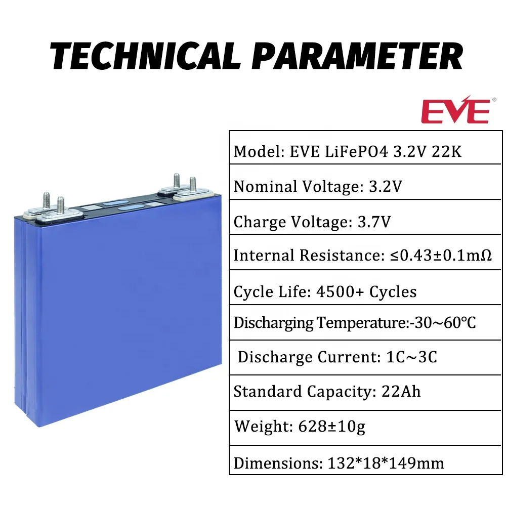 EVE LF22K Lifepo4 3.2V 22Ah Original Brand New A Grade Cell High Rate 4C Discharge For SIY Solar System Power Tool Car Audio