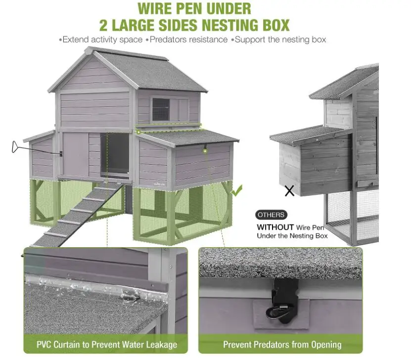 Fir Wood Waterproof Roof Grey Chicken Coop for Sale Online for 10-15 Chicken