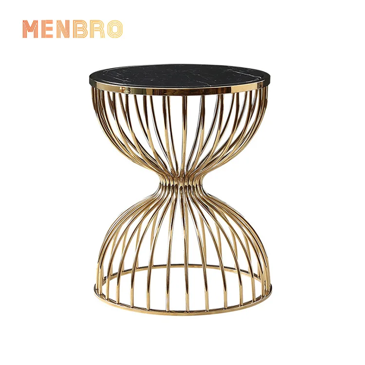 
Hotel Living Room Furniture Rose Gold Stainless Steel Frame Round Wire Side Table End Table 