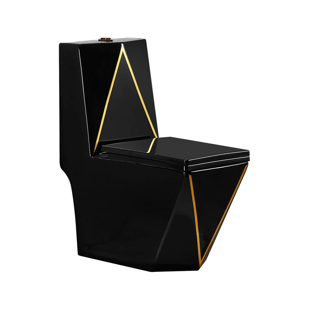 One Piece Toilet High Quality Factory Price Ceramic Black Pattern High Quality Water Closet Siphon S-trap Bathroom Toliet