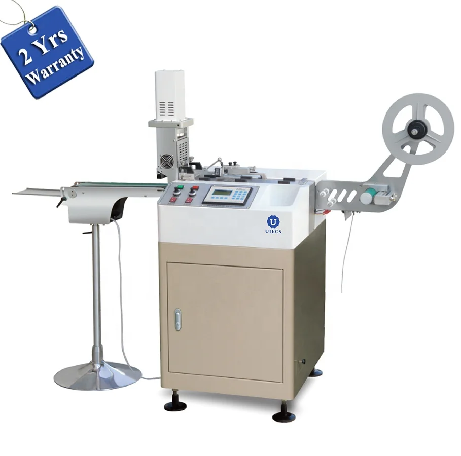 UGS2080 High Speed Ultrasonic Garment Wash Care RIbbon label Cutter with Belt Conveyor Stacker
