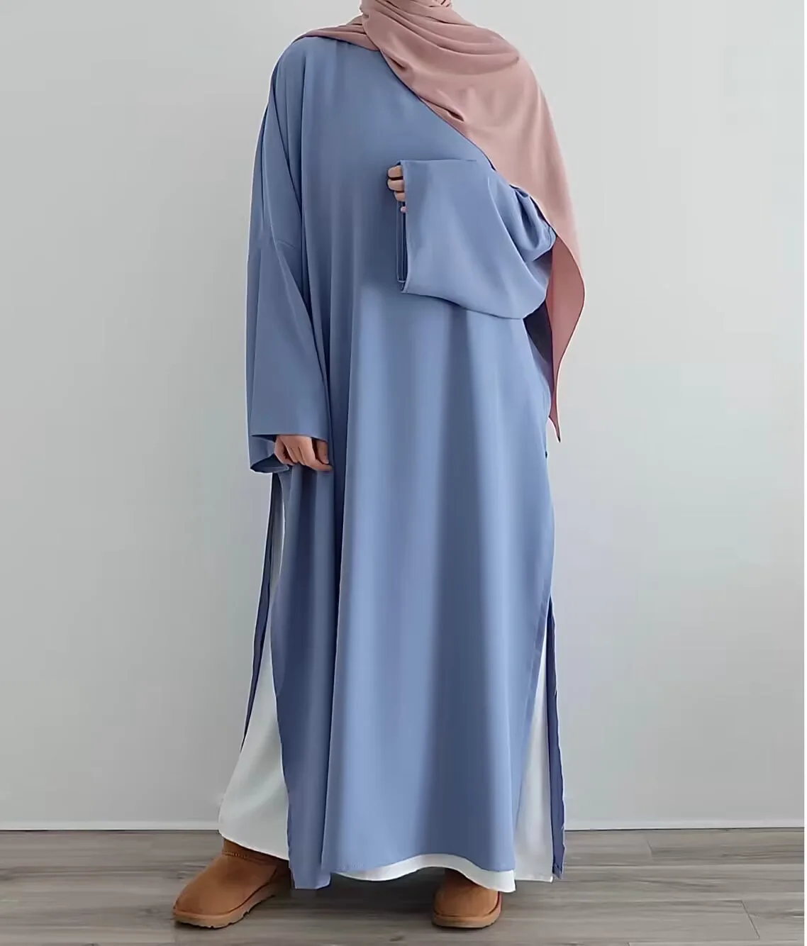 Wholesale New Abaya Dubai 2025 Abayah Islam 2 Pcs Muslim Dress Plain Color Traditional Muslim Islamic Clothing Nida Abaya Set