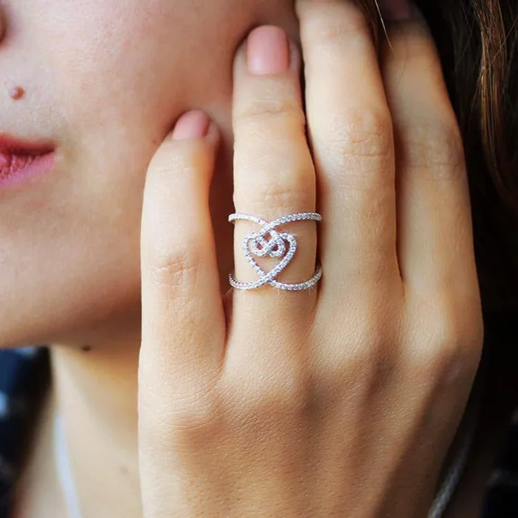 Beautiful 925 silver engagement & wedding ring for woman white gold cubic zirconia infinity love knot heart eternity ring band