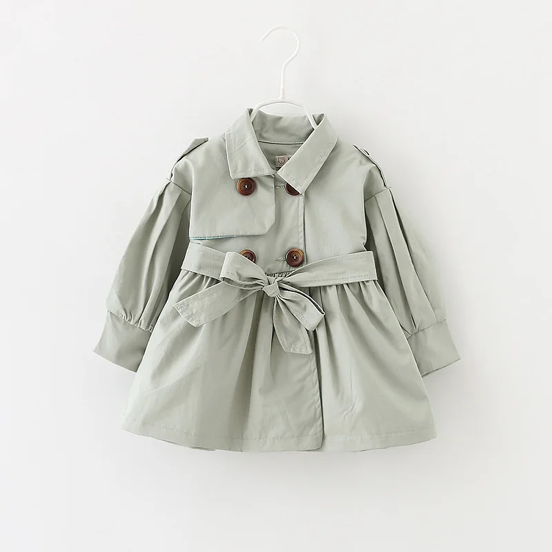
British style Spring and Autumn Infant Child Solid Color Tops Baby Girl jacket Belt Waist Windbreaker Baby Trench Coat 