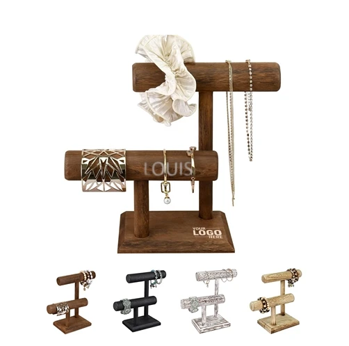 Custom Logo Wholesale High Quality Whole Sale Jewelry Holder Home organizer 2 Tier Wooden Jewelry Bracelet Watch Display Tower