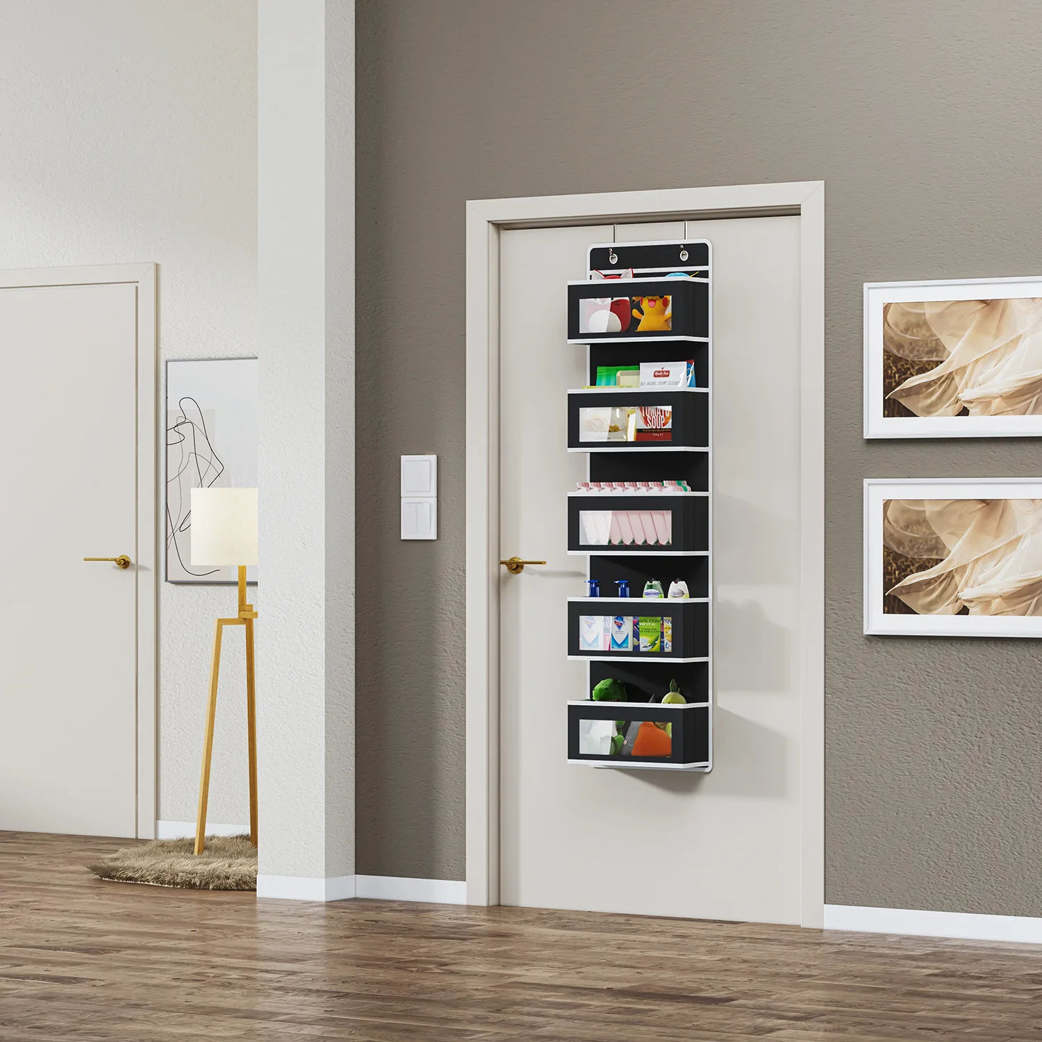 Foldable Wall Mount Large Capacity 5-Shelf Over the Door Hanging Storage Organizer with PVC Clear Window