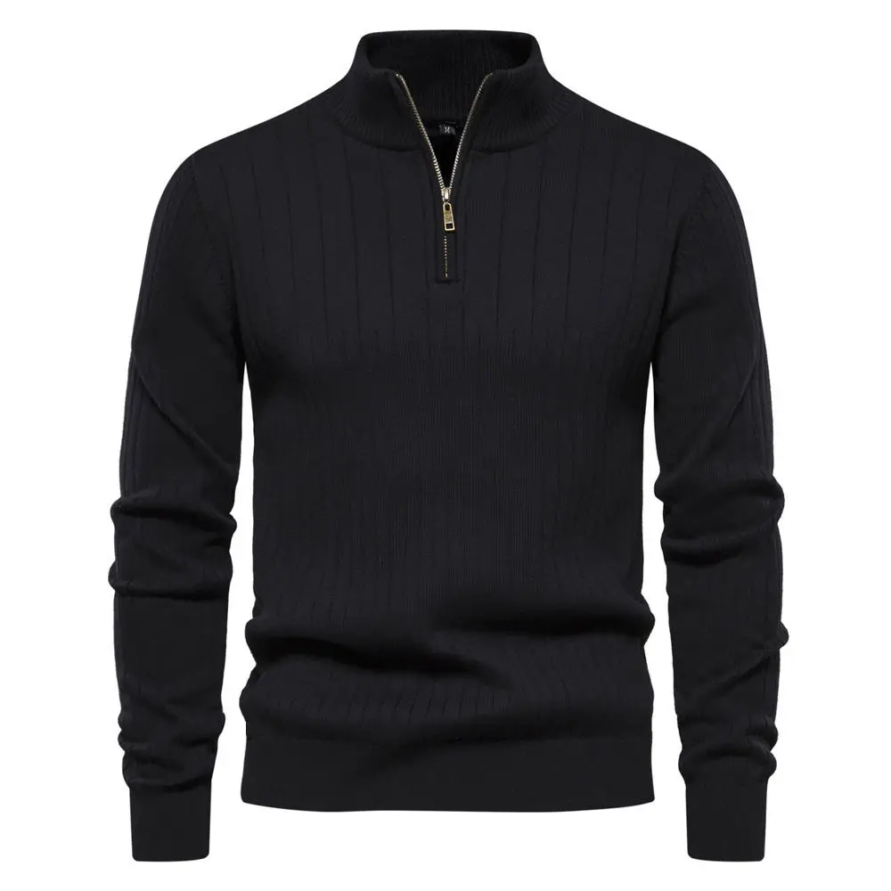 OEM Half Zip Pullover Cotton Sweater Male Custom Logo Men Fashion Turtleneck 1/4 Quarter Zipper Knitted Sweater