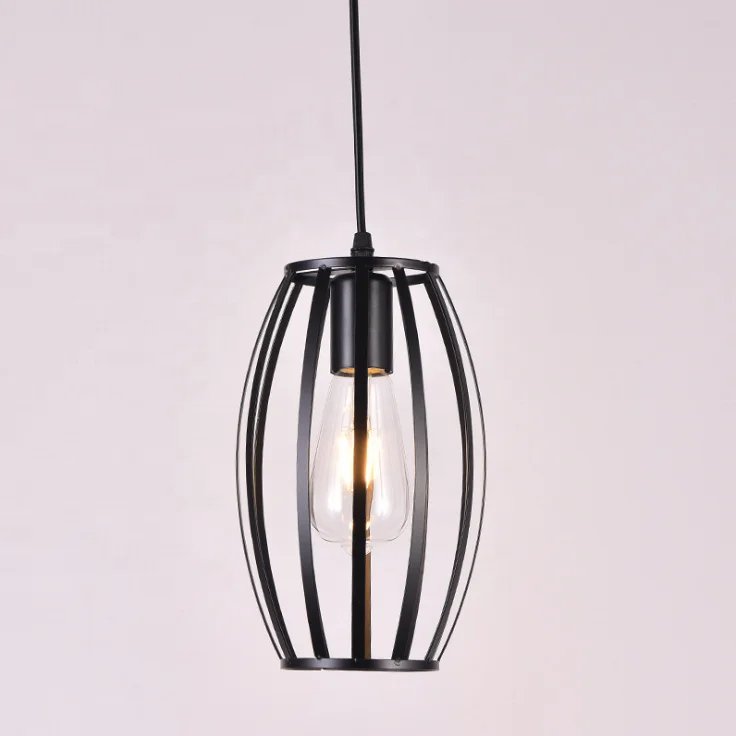 Vintage Black Drum Iron Pendant Hanging Lights Chandeliers For Restaurant Loft