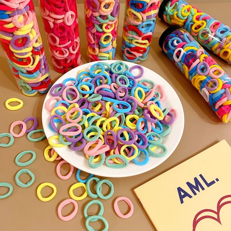 Wholesale of 100 cans Korean sweet girl hair rings, colored nylon high elastic headbands, seamless rubber band headwear