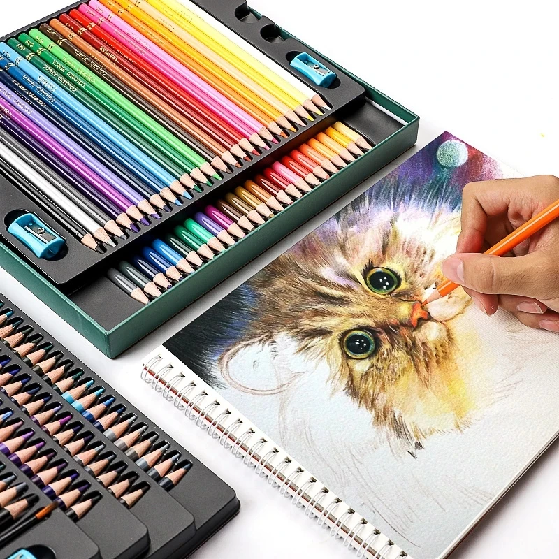 
12 24 36 Colors Wooden Handle Watercolor Pencil Set With Paper and Metal Box Packaging 