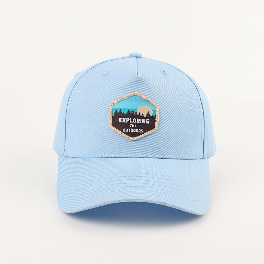 Custom Sky Blue woven patch baseball cap,A Frame Style sport baseball cap,custom outdoor unisex baseball gorras
