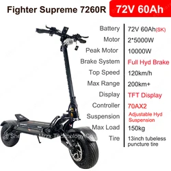 Official Teverun Fighter Supreme 7260R Edition 72V 60Ah Battery Peak Power 10000W 13inch Tire Top Speed 120km/h Max Range 200km