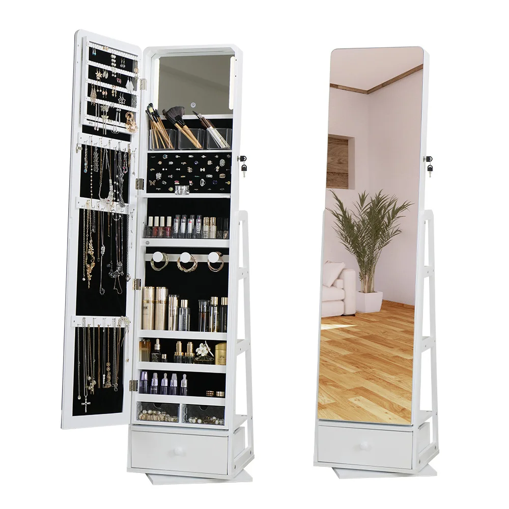 Home Furniture Customization Wooden Storage Standing Mirror Jewelry Cabinet