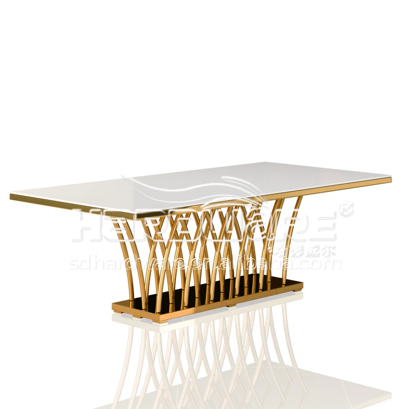 Прямоугольный свадебный стол из МДФ золотого цвета