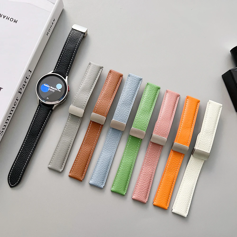 20 мм 22 кожаный ремешок с магнитной пряжкой для Samsung Watch5 Pro 45 Galaxy Watch 40 44 3 4 6 классический