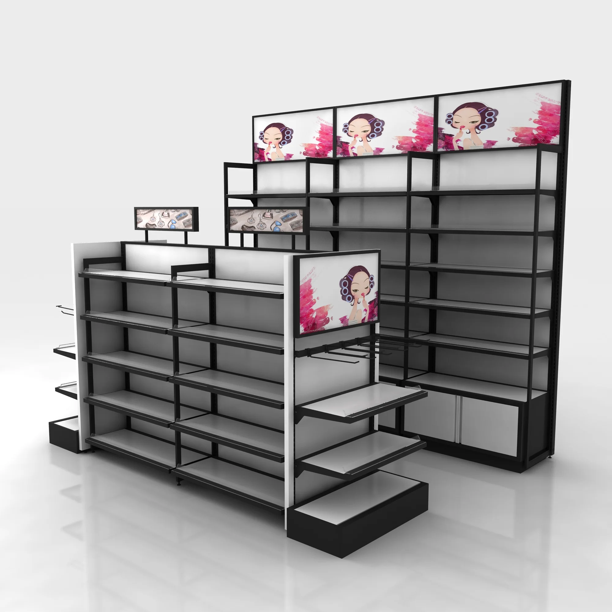 Metal Pharmacy Shelf Cosmetic Shop Display Shelf Pretty Supermarket Shelf Advertisement Material for Supermarket