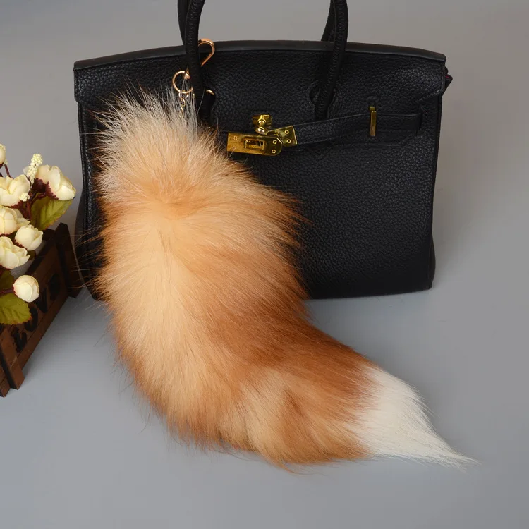 Wholesale fox tail key chain bag pendant genuine fur grass Fox hair tail key chain Film and television costume performance props