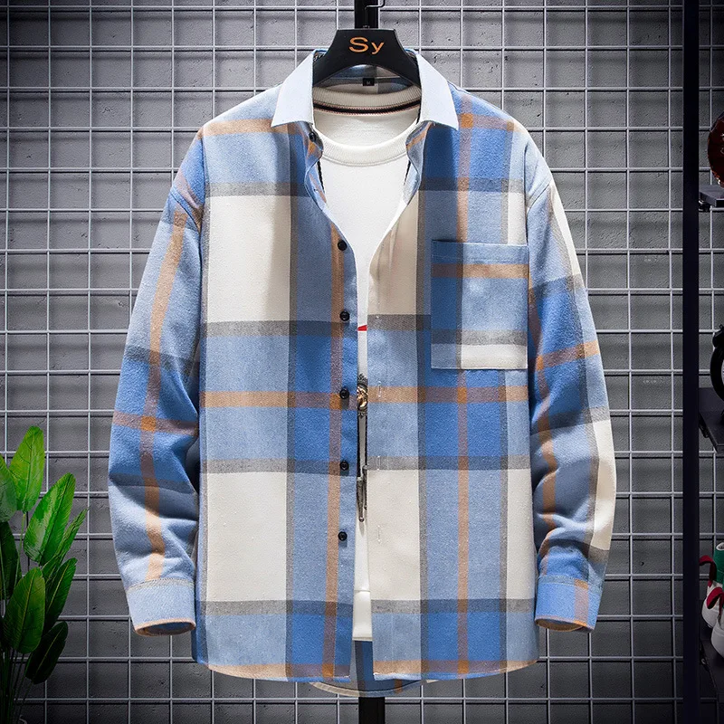 FanLi  Checked Basic Flannel Shirt Custom Shirts For Men Casual Oversized Fit Button Up Long Sleeve Shirt