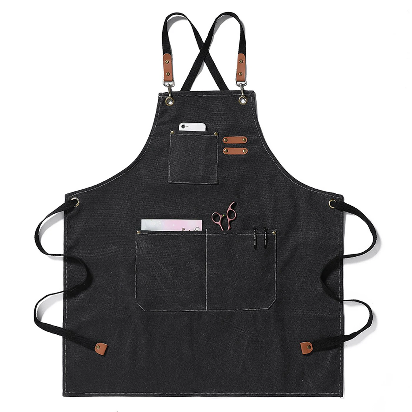 Wholesale Custom Logo Plain Black Cotton Polyester Waterproof Chef Cafe BBQ Food Cooking Cleaning Bib Aprons Kitchen Apron