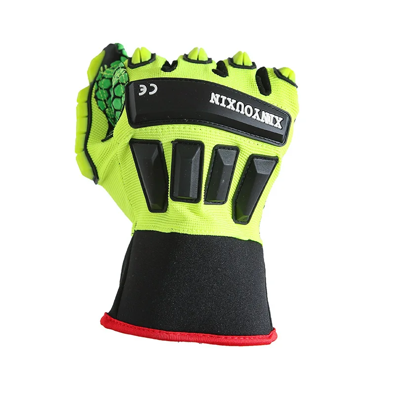 Oil Field Drill Protection Leather Tpr Impact Hand Anti Cut Resistant Gloves Heavy Duty Comfortable Anti-slip Gloves