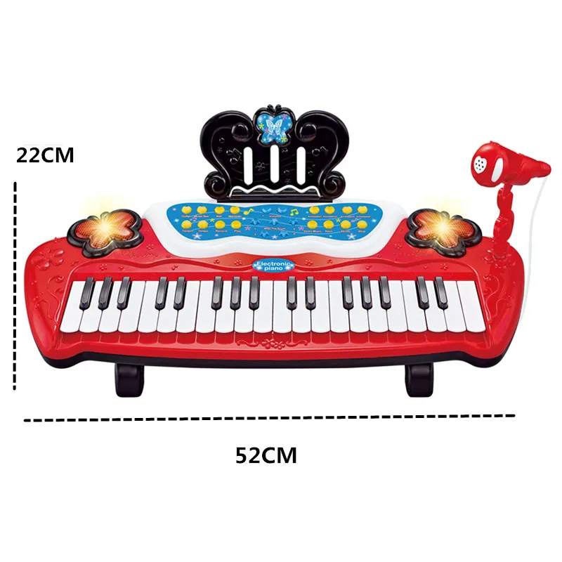 Popular baby musical instrument electronic learning plastic keyboard cartoon butterfly piano toy with microphone