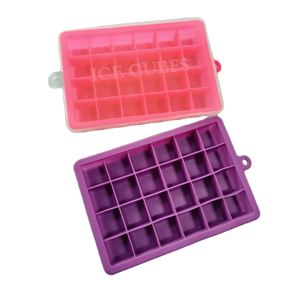 Easy-release 24 Cavities Square Shape Silicone Ice Cube Trays With Lids
