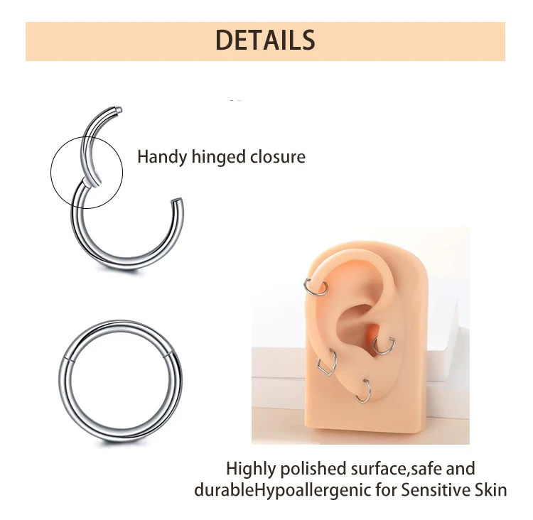 Custom Gold Smooth Nose Ring Ear Body Piercing for Women Medical Surgical 316L Segment Hoop Ring Fashion Pierced Jewelry