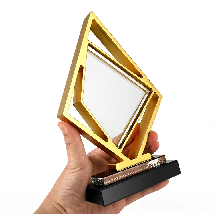 Shining creative metal rhombus crystal trophy team crystal metal trophy for best contribution awards