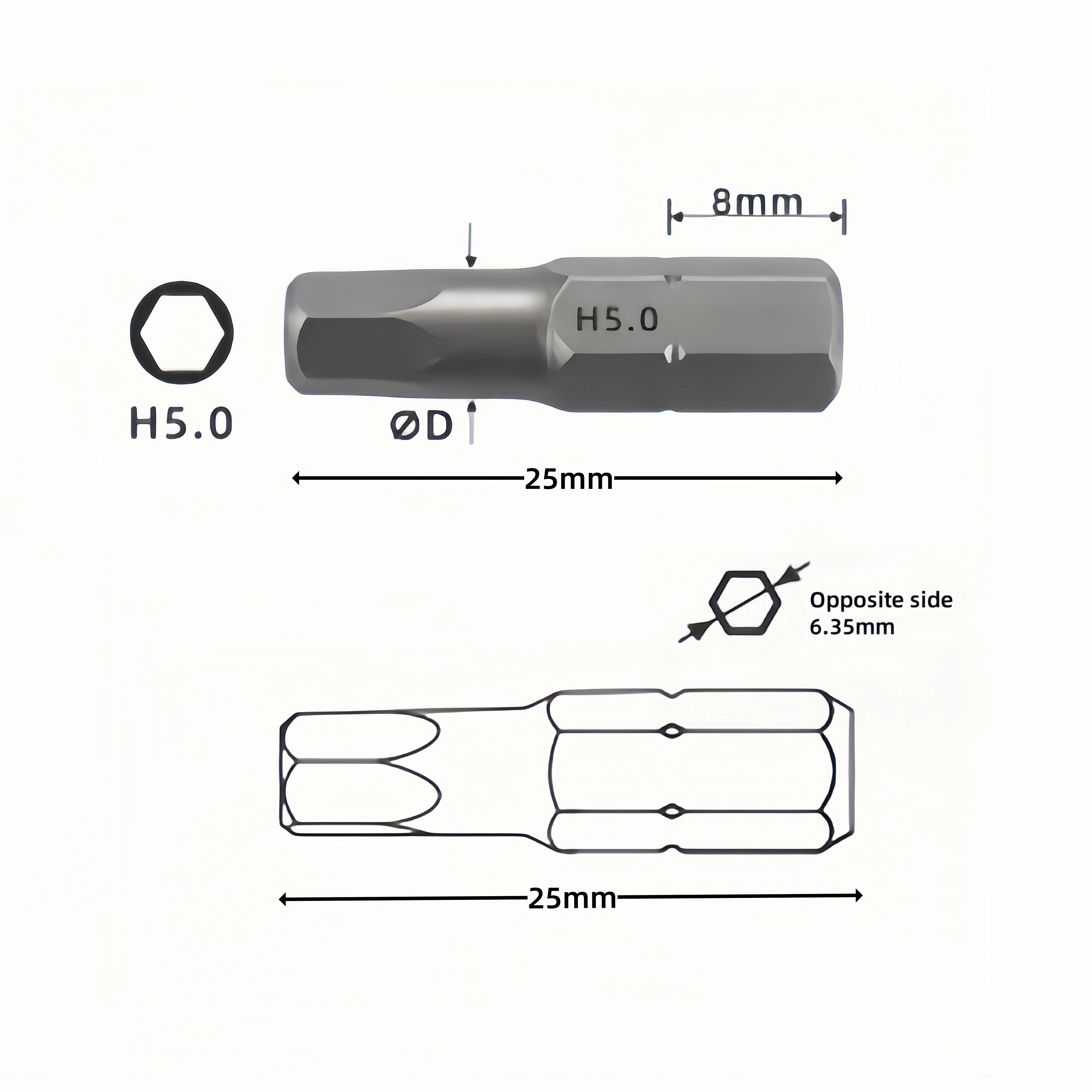 Diy Industrial 25mm Single-Point Magnetic Hex Insert Bits Chrome-Finish Steel Plastic  Screwhead Customizable