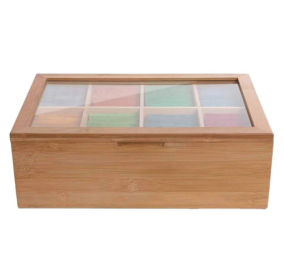 2021 Customized high-end exquisite practical bamboo wood tea box tea bag storage box