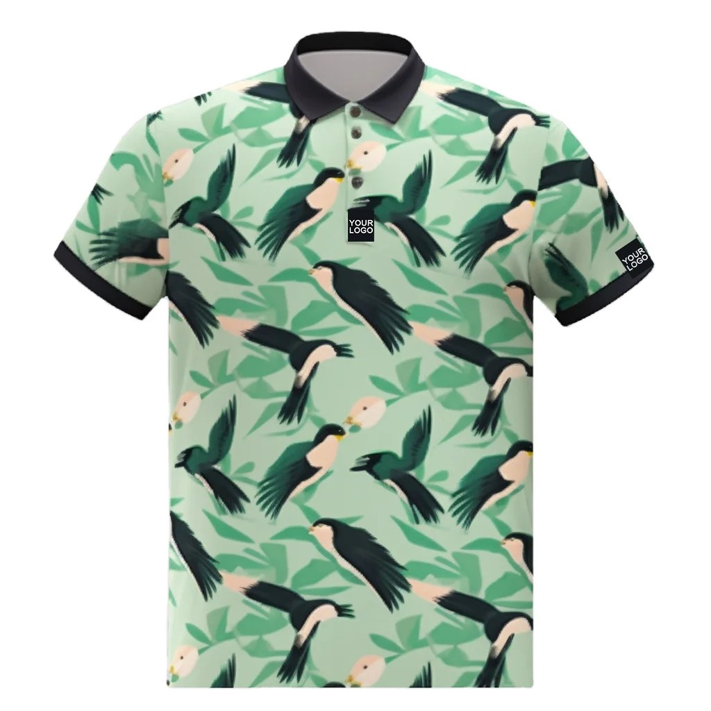 Wholesale luxury high quality stretch elastic full all over print sublimation polyester golf polo t shirt custom logo poloshirts