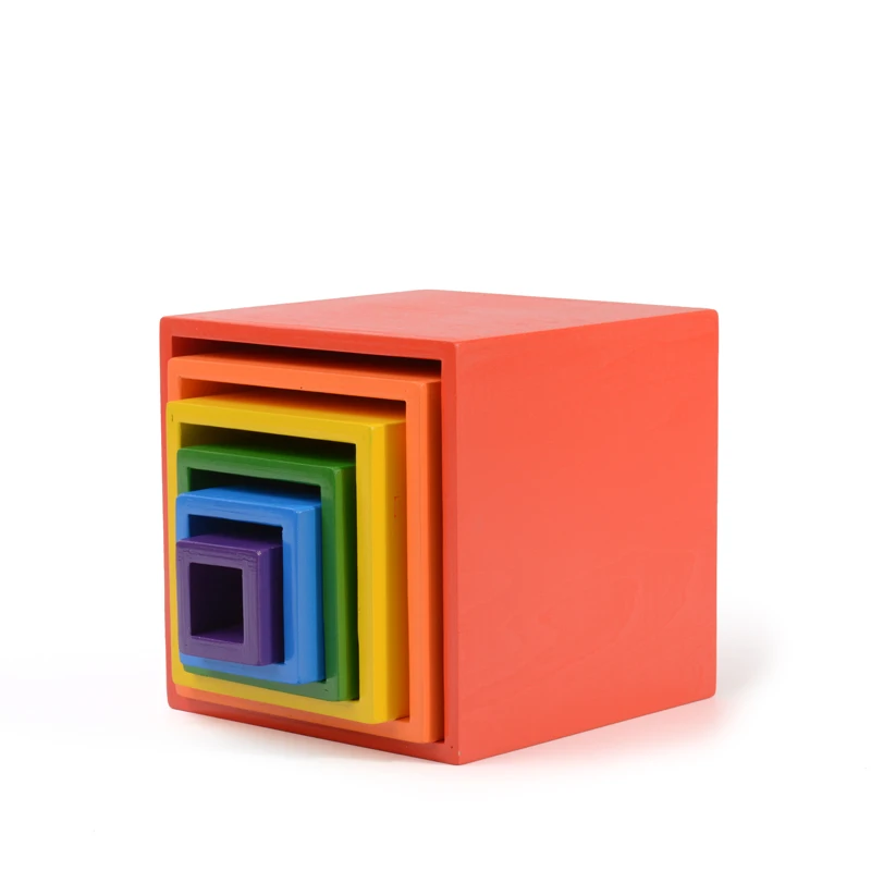 Factory direct sales rainbow building blocks children puzzle assembly early education rainbow box toys