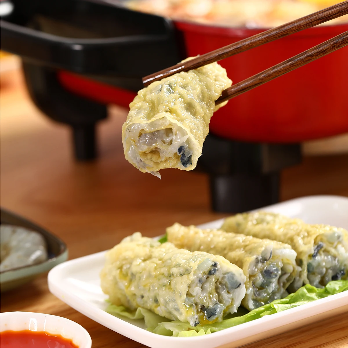 New hot sale HACCPand Fried crisp bean curd skin roll with Black Tiger shrimp slime TOFU skin hot pot foods