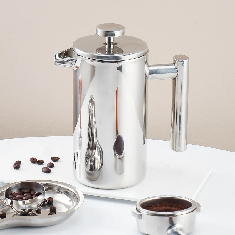 304 Stainless Steel European Hand Brewed 34oz Coffee Tea Maker French Coffee Pot Double Wall Tea Espresso Coffee Pot With Filter