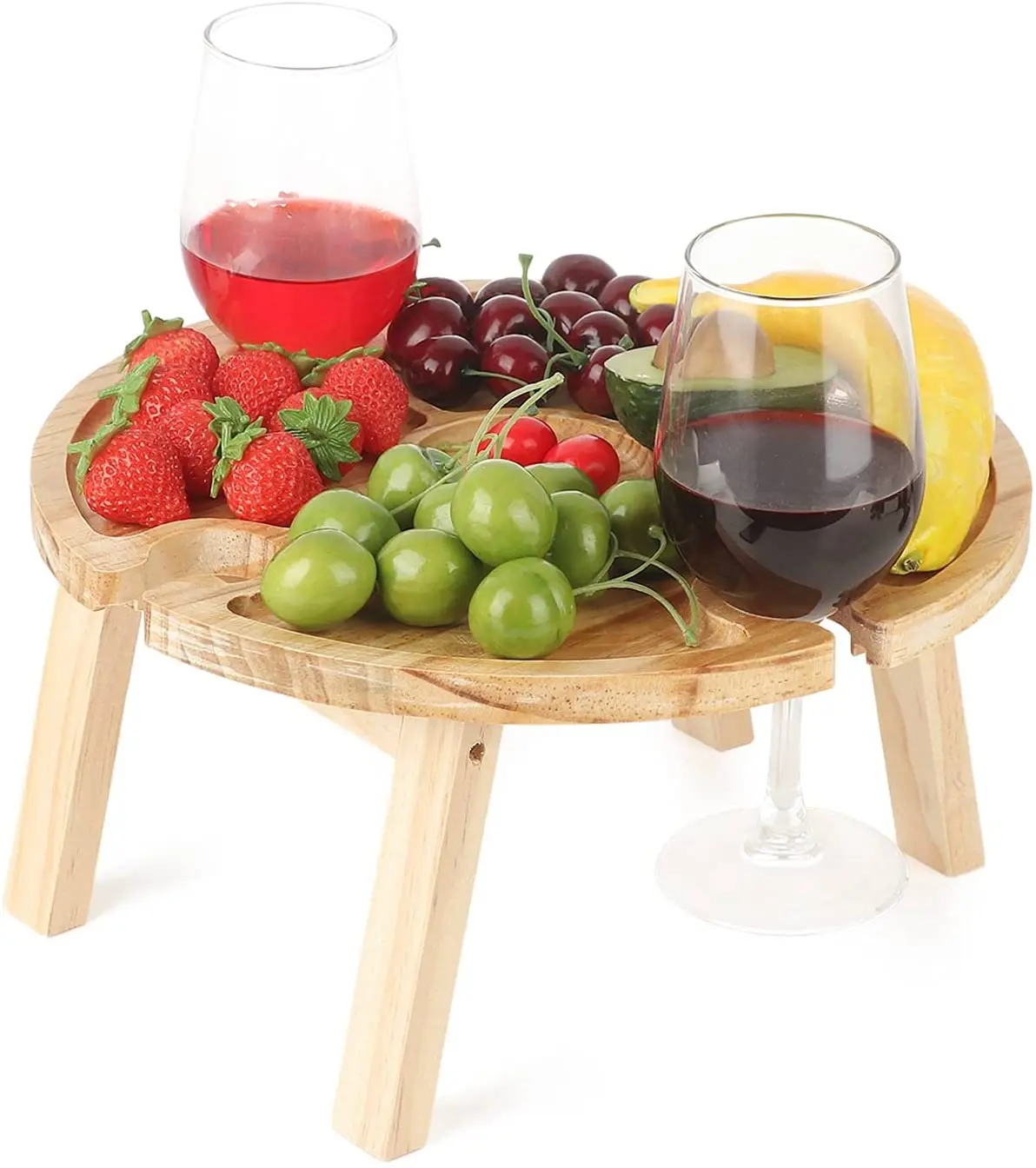 Custom outdoor portable wine table picnic glass holder meat cheese fruit tray ideal for camping parties