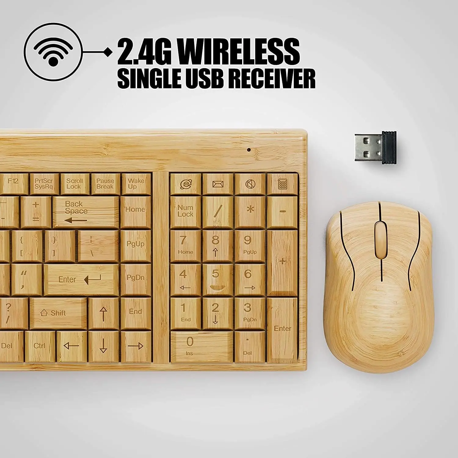 Factory Wholesale 104/105 Keys Wireless Wired Bamboo Keyboard Mouse Set