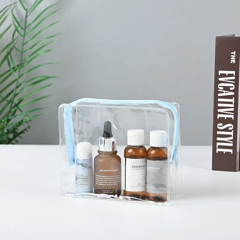 Ready to Ship 0.2mm thickness Economic pvc clear cosmetic bag transparent make up bag pouch wholesale custom logo beauty bag