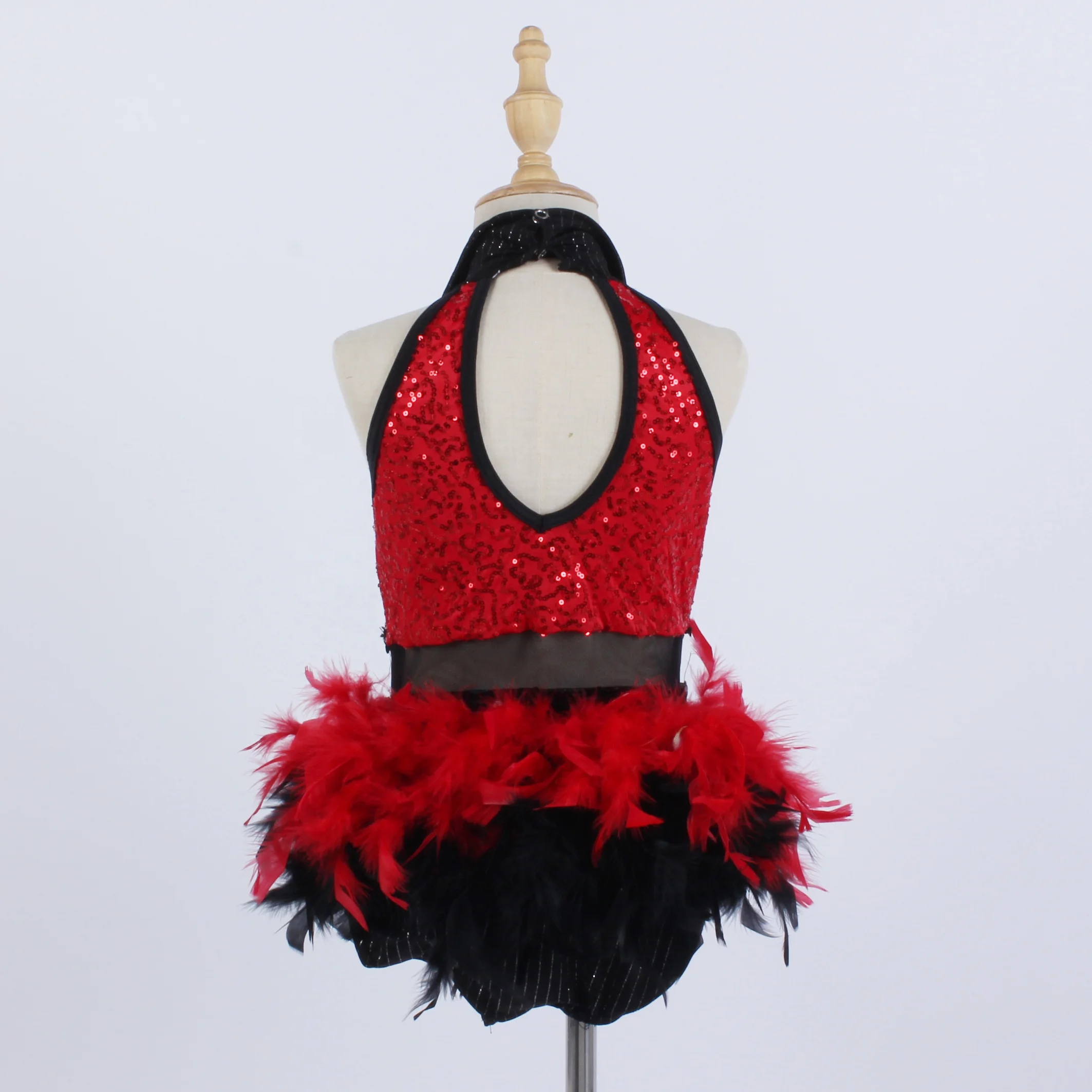 Competition High Quality red Sequin dance wear black red Feather Jazz Dance costume stage performance dance leotard