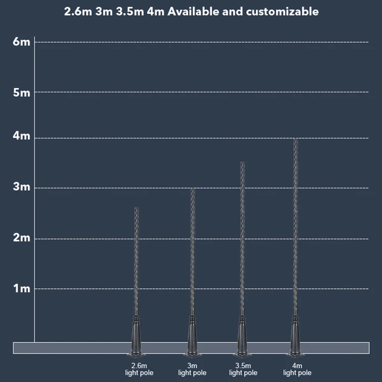 High Quality Outdoor Garden Street Light Lamp Pole Custom Q235 Steel 2.6m 3m 3.5m 4m Aluminum High Mast Light Pole