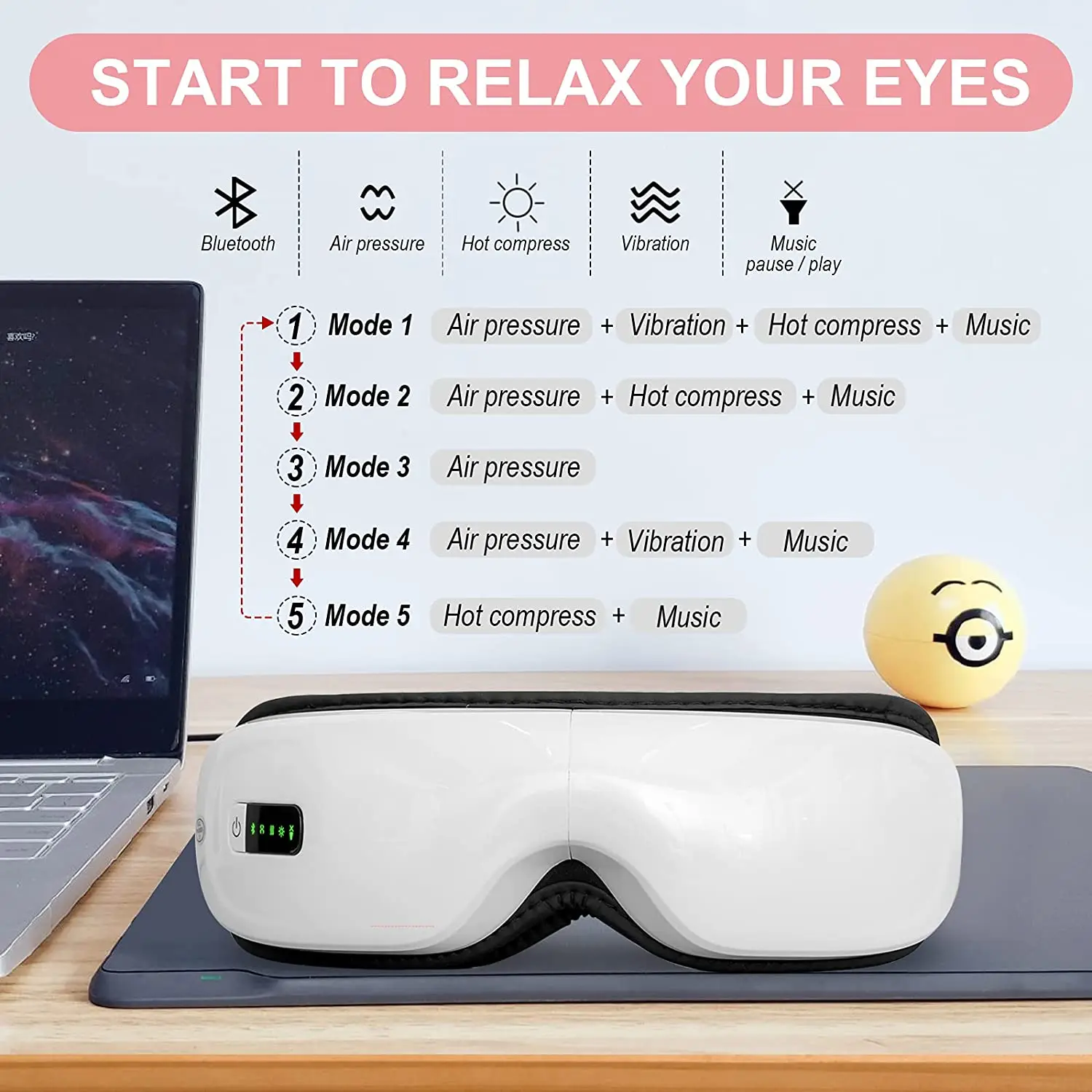 Intelligent Infrared Heating Electric Thermal Eye Massager Eye Care Products Portable Eye Relax Massager Bluetooth Music