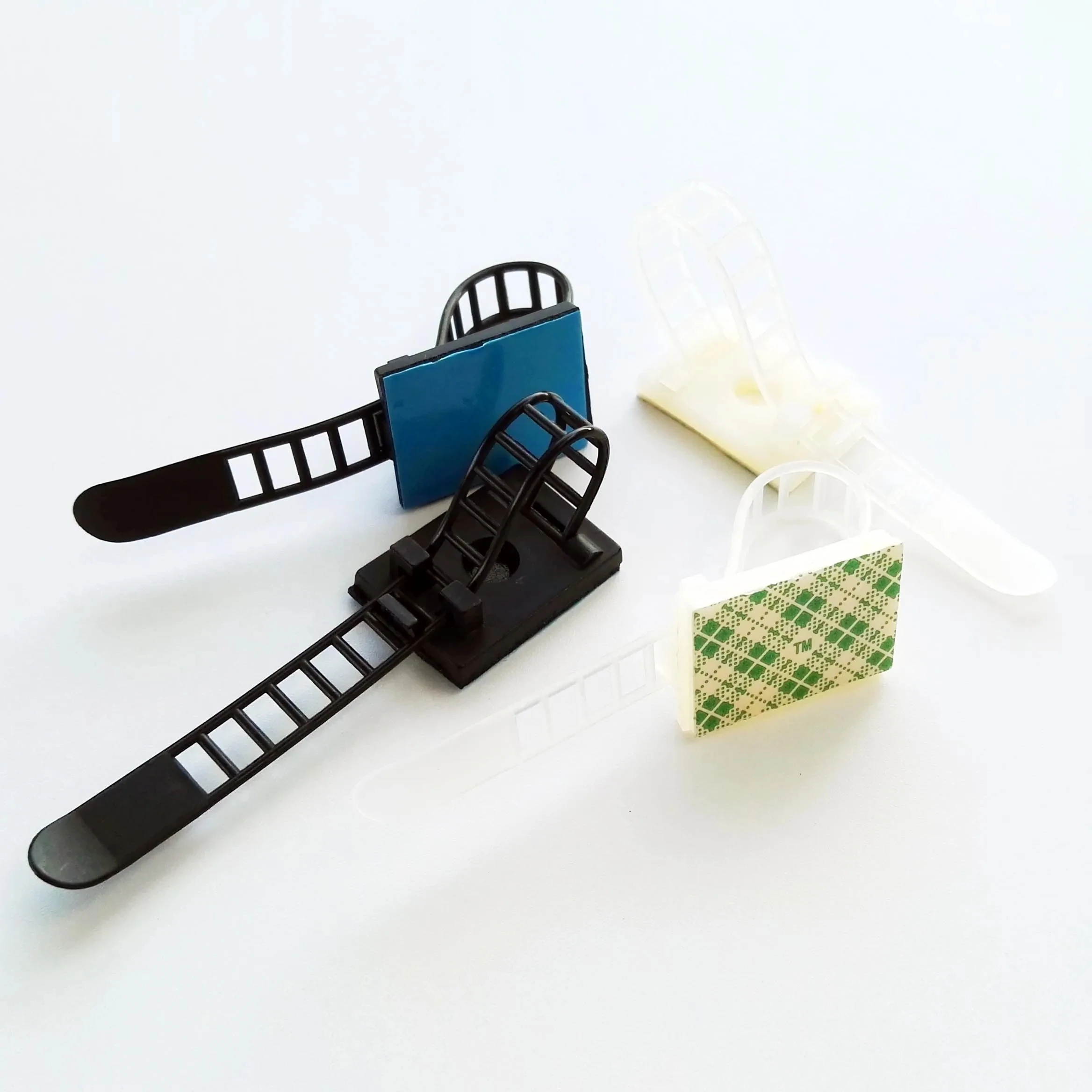 Black White Adjustable Self Adhesive Cable Clamp Clips Wire Cord Power Line Holder Management Organizer Ties Fixer Trim Wrap