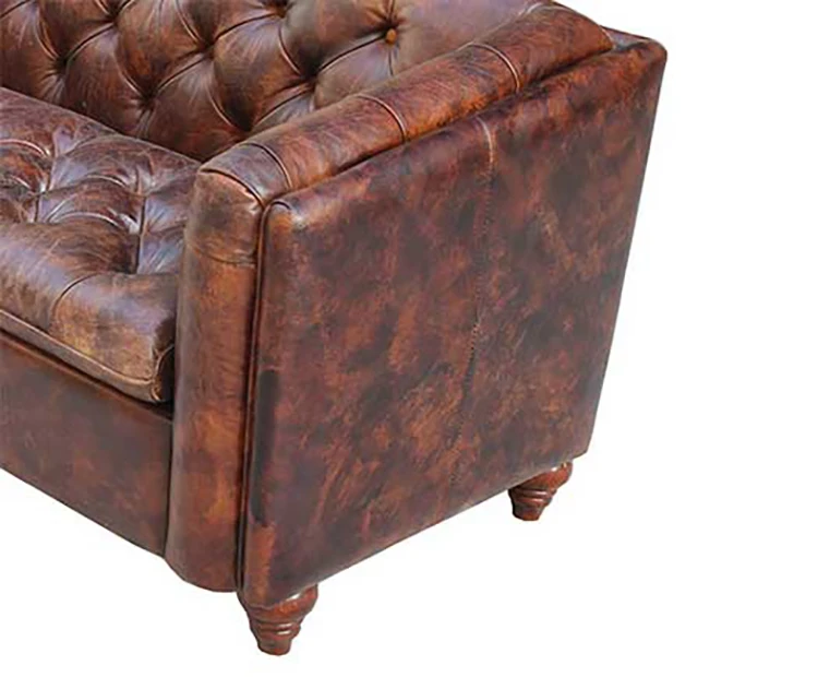 Brown Top Grade Genuine Leather Sofa Set Living Room Furniture Button Tufted Chesterfield Sofa for Bar