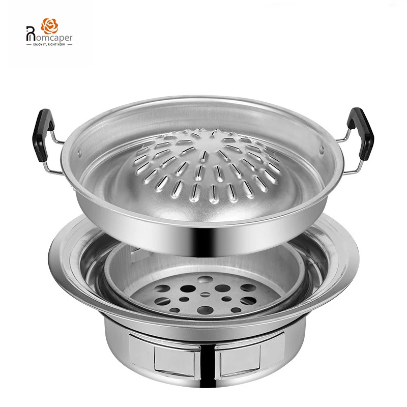 Long Service Life Restaurant Smokeless Round Barbecue Tool Stainless Steel Korean Bbq Grill Round Barbecue Grill