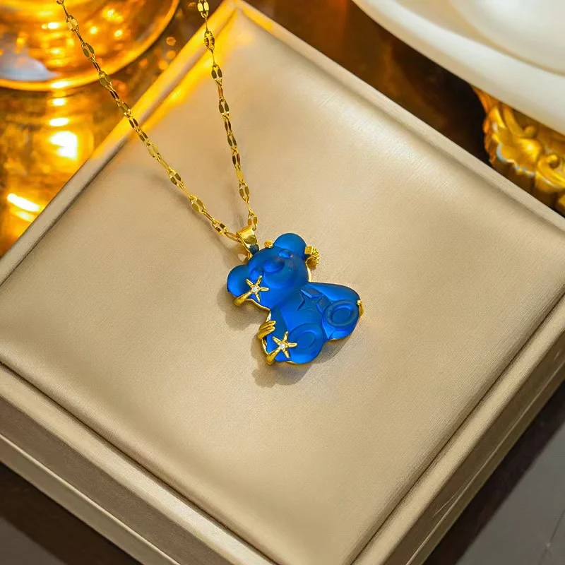 New arrival gold Plated star cute acrylic bear pendant necklace for women