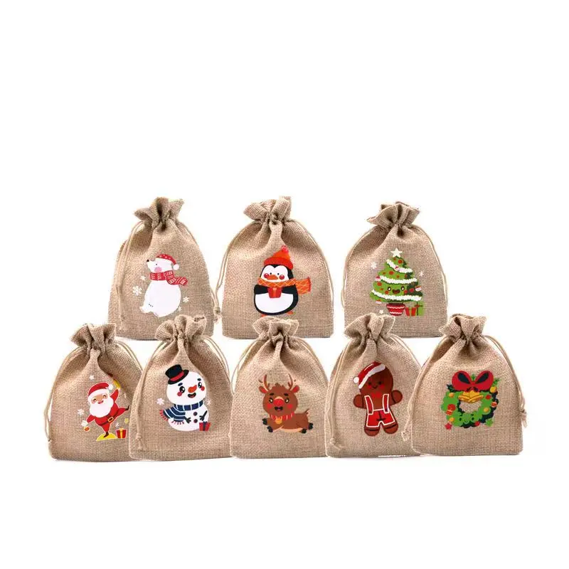 Custom Printed Logo Linen Drawstring Pocket Natural Cotton round Bottom Spot Canvas Packaging Bag for Rice Candy for Shopping