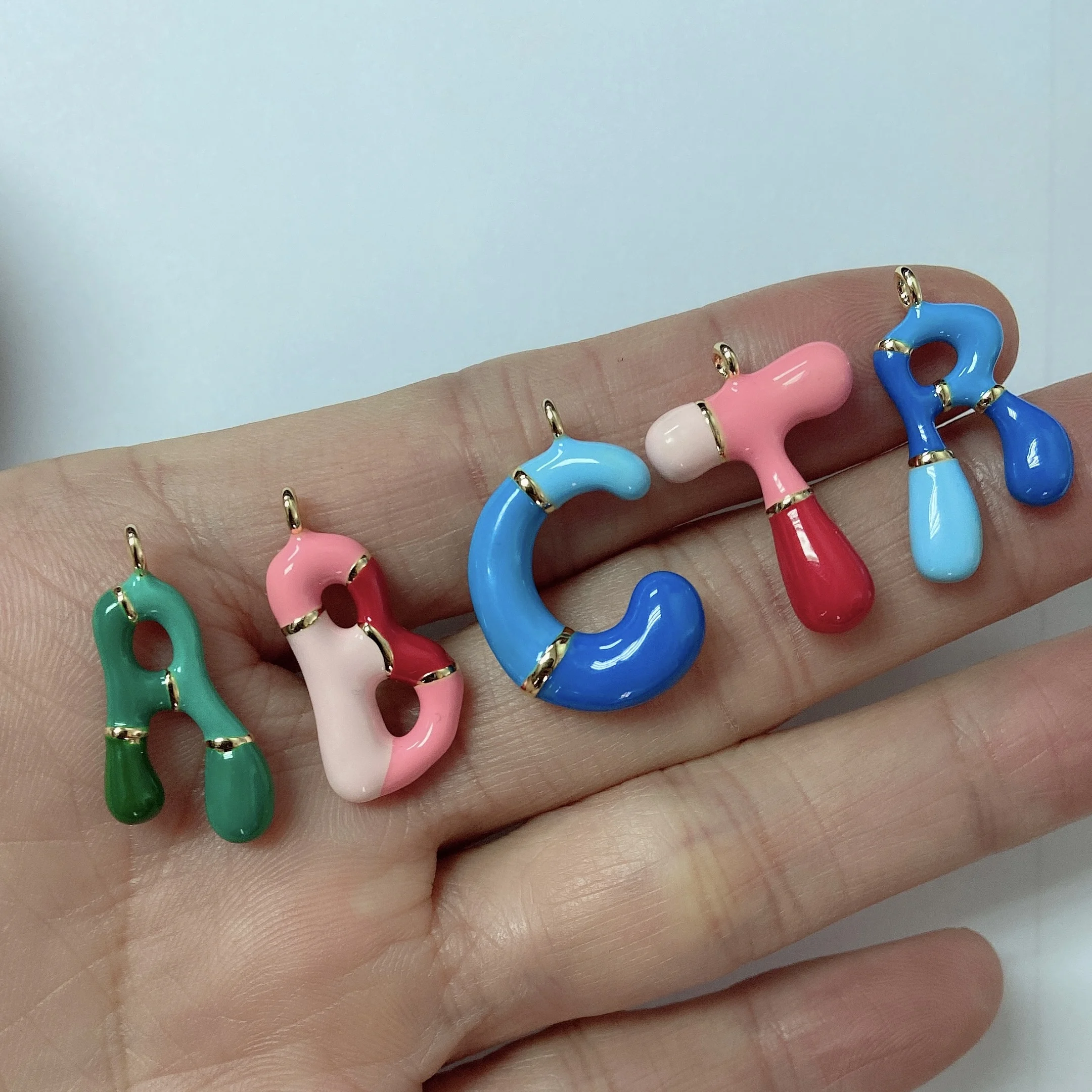 Fashion Color Block 26 Letter Pendant Necklace Trend Fried Dough Twists capsule letter Chain brass Necklace