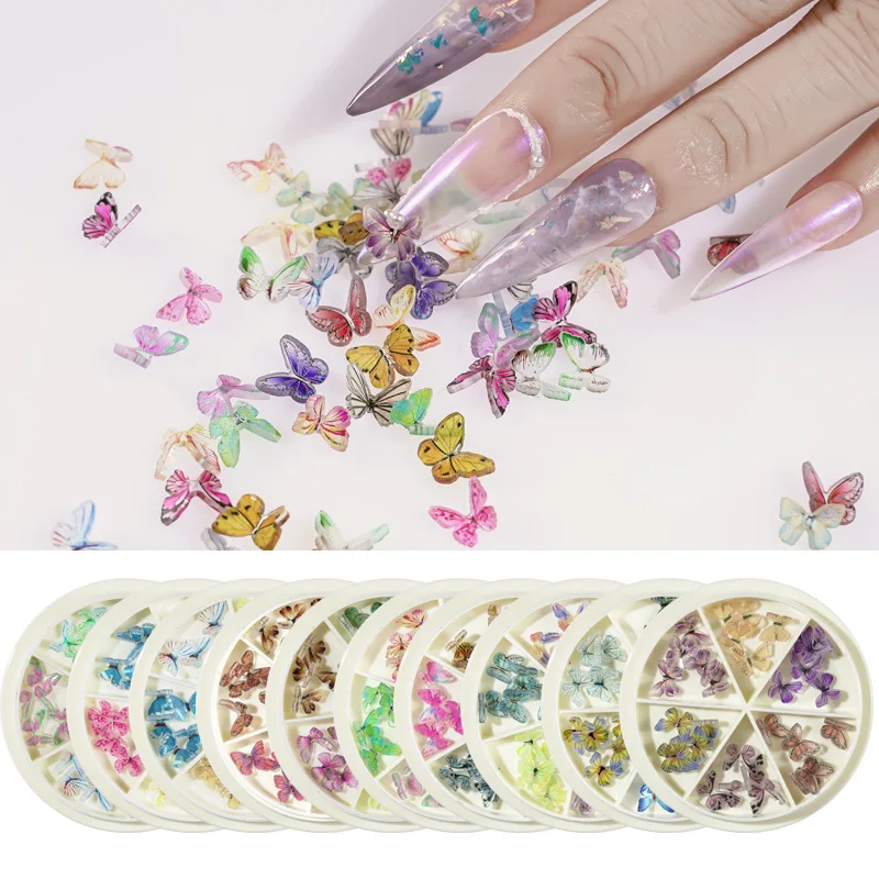 NC81 6 Grids Resin Butterfly Nail Charms Decoration Colorful Resin 3D Nail Supplies Jewelry Press On Nail Art Decoration