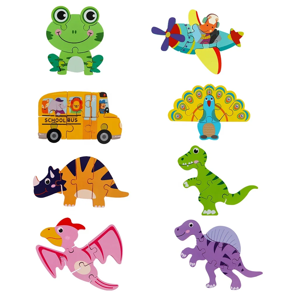 
Huixue colorful style popular dinosaur series 3d jigsaw wooden puzzle of early educational kid toys 