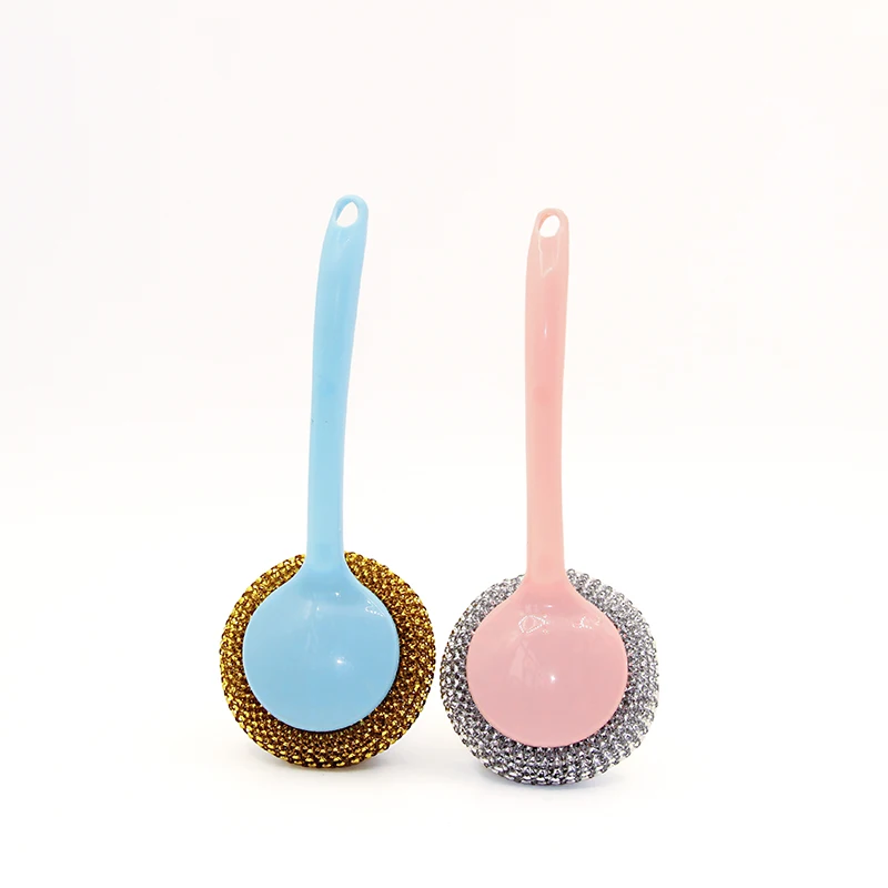 Kitchen Cleaning Tools Pot Dish Brush PET plastic Scourer With Handle